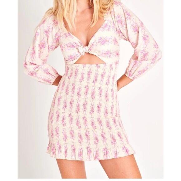 LoveShackFancy Pink and Cream Mini Dress - Picture 1 of 13